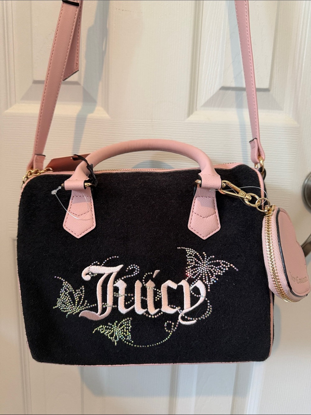 Juicy Couture Black and Pink Crystal Butterfly Satchel